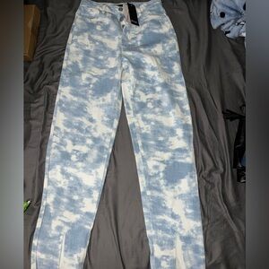 Nasty Gall tye dye baby blue straight leg jeans